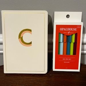 Small notebook with the letter C engraved on it and a gel colored pen set NWT